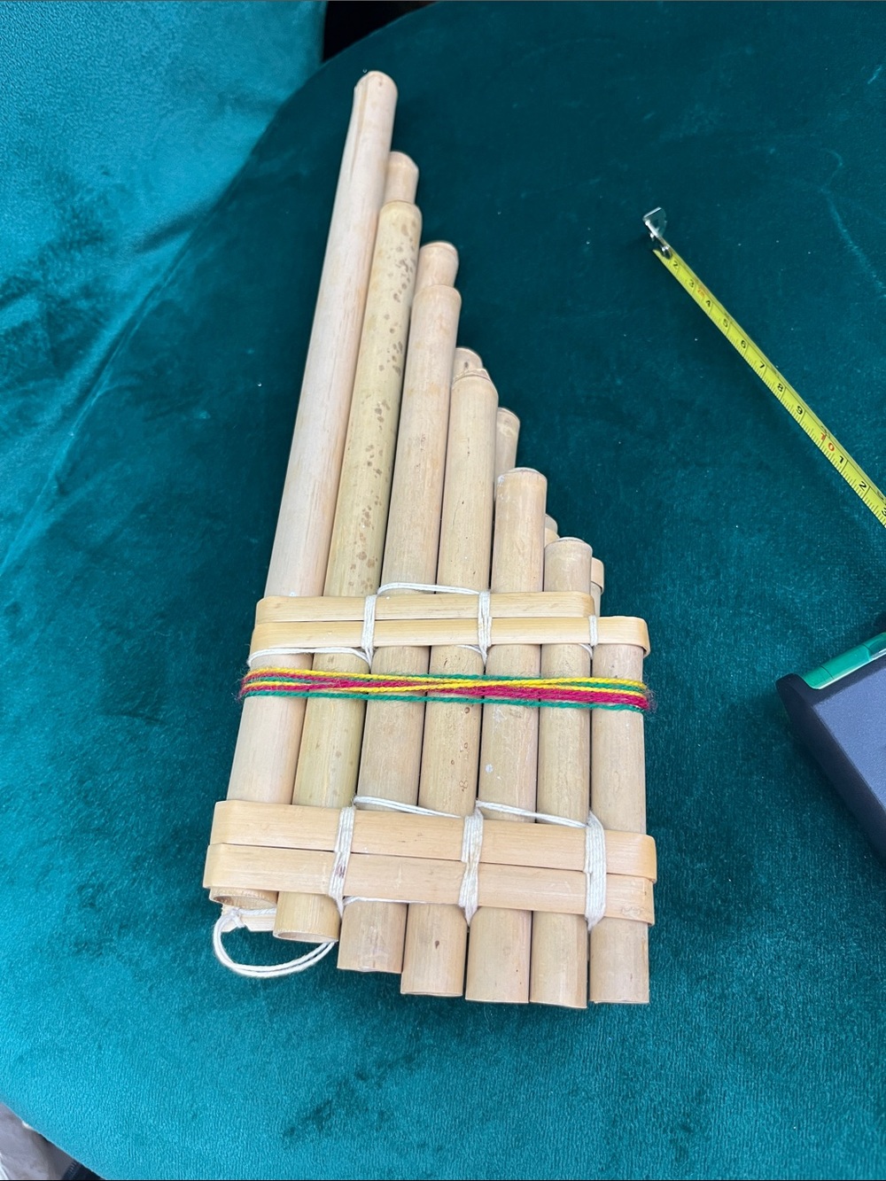 Hand Crafted Bamboo Pan Flute with Natural and Multicolor Thread